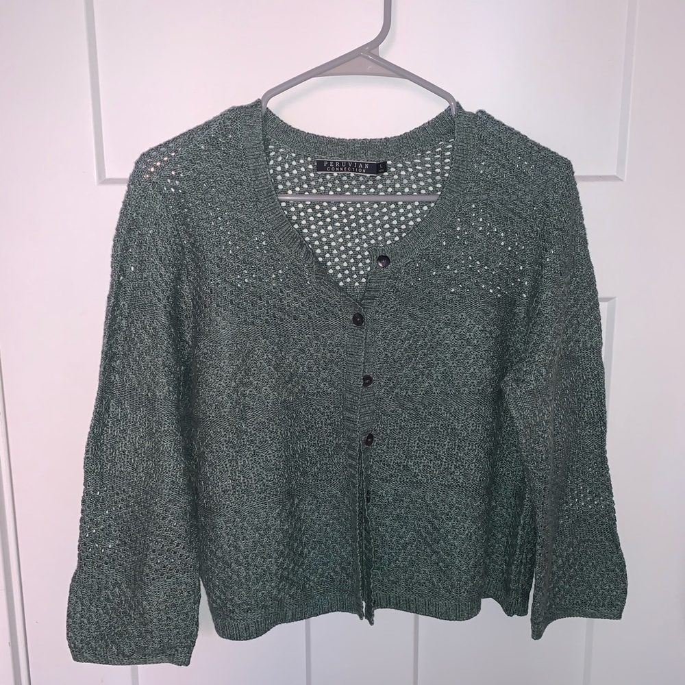 Peruvian Connection Cropped Cardigan Olive